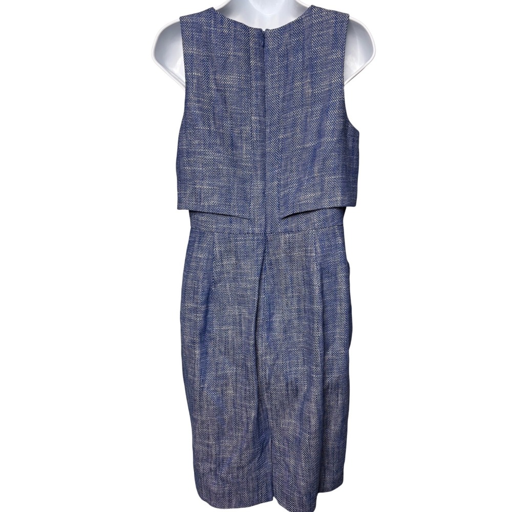 J. CREW Womens Blue Herringbone Layered Sleeveless Sheath Dress 4 Preppy Office - Picture 3 of 13